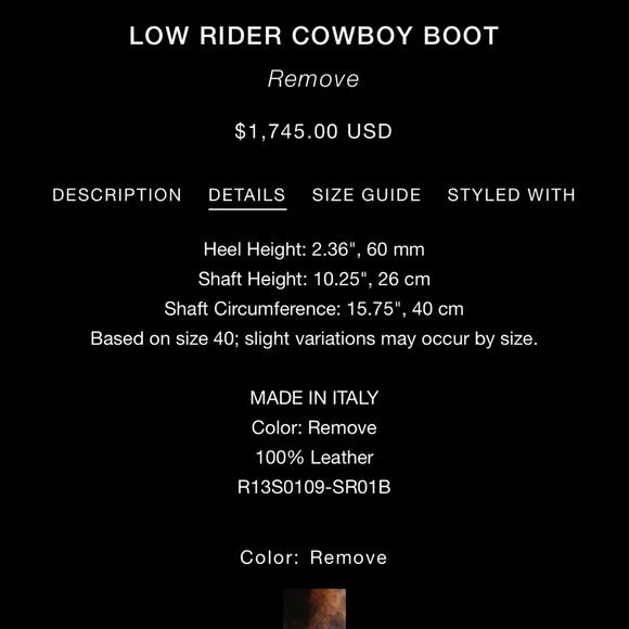 R13 LOW RIDER COWBOY BOOT - BROWN - Picture 4 of 5